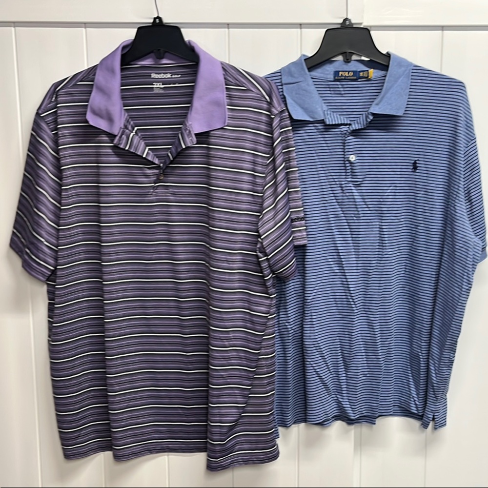 Men’s Reebok Golf and Ralph Lauren Striped Purple and Blue Polo Shirts size 3xl